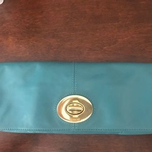 Coach Limited Ed. Lambskin Foldover Clutch Teal
